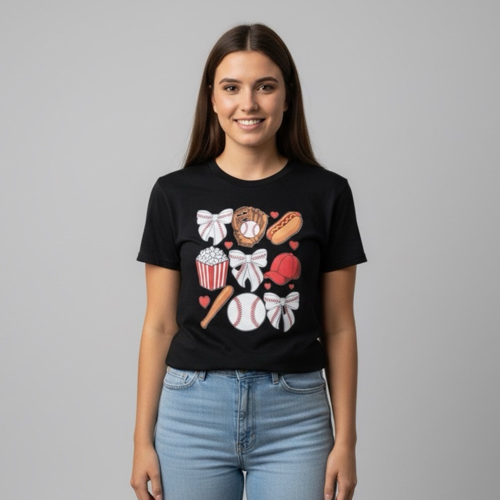Baseball & Bows Graphic T-Shirt